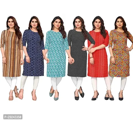 Beautiful Crepe Printed Straight Kurta For Women Pack of 6-thumb0