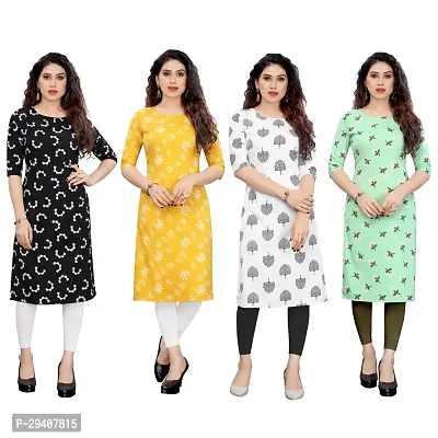 Stylish Multicoloured Crepe Printed Kurta For Women Pack Of 4