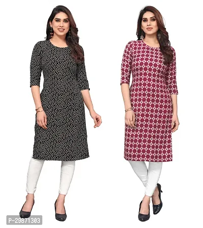 Pretty Crepe Printed Straight Kurta Combo Of 2