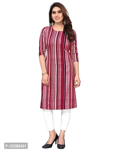 Pretty Maroon Striped Crepe Straight Kurta