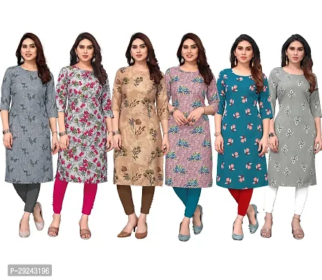 Beautiful Crepe Printed Straight Kurta For Women Pack of 6