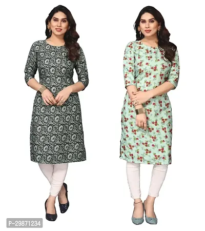 Pretty Crepe Printed Straight Kurta Combo Of 2