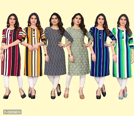 Stylish Multicoloured Crepe Printed Straight Kurti For Women Combo Pack Of 6