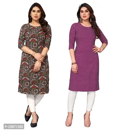 Pretty Crepe Printed Straight Kurta Combo Of 2