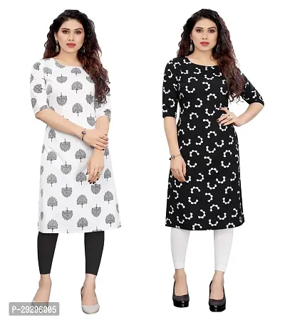 Stylish Multicoloured Crepe Printed Kurta For Women Pack Of 2