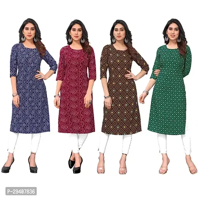 Stylish Multicoloured Crepe Printed Kurta For Women Pack Of 4-thumb0