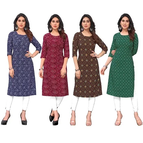 Beautiful Crepe Printed Straight Kurti For Women Pack Of 4