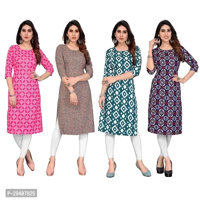 Stylish Multicoloured Crepe Printed Kurta For Women Pack Of 4