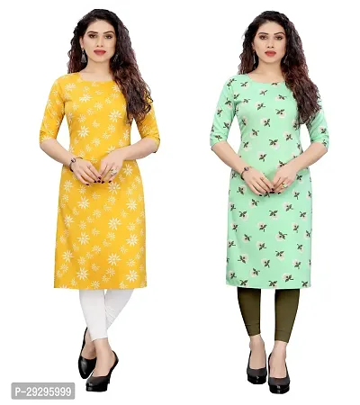 Stylish Multicoloured Crepe Printed Kurta For Women Pack Of 2