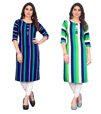 Combo Of 2- Straight Printed Crepe Kurta