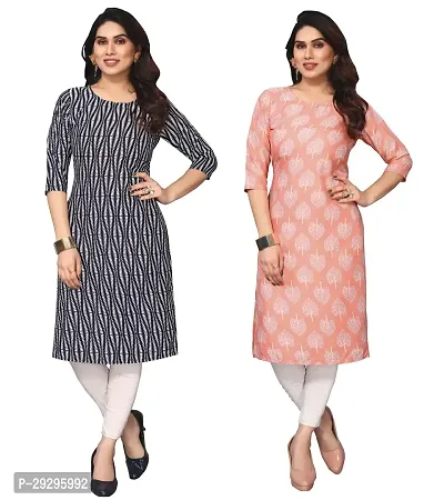 Stylish Multicoloured Crepe Printed Kurta For Women Pack Of 2