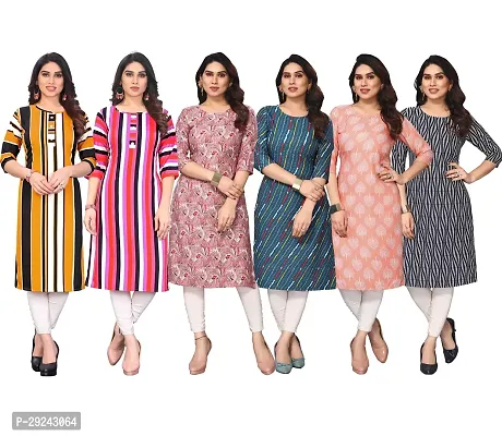 Beautiful Crepe Printed Straight Kurta For Women Pack of 6-thumb0