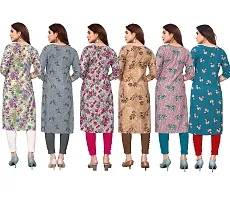 Beautiful Crepe Printed Straight Kurta For Women Pack of 6-thumb1