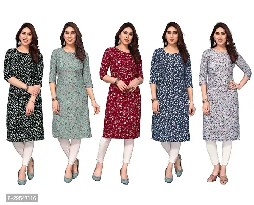 Stylish American Crepe Printed Straight Kurta For Women- Pack Of 5