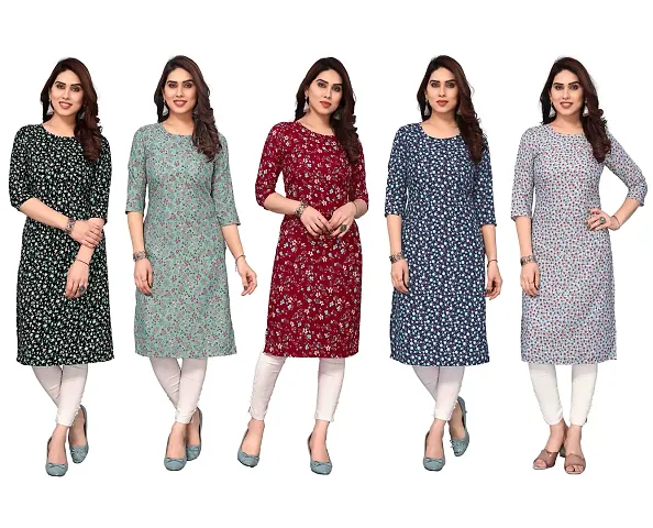 Stylish Printed Crepe Straight Kurti Combo of 5