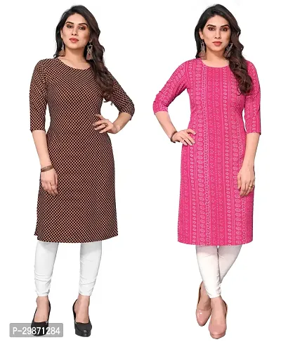 Pretty Crepe Printed Straight Kurta Combo Of 2