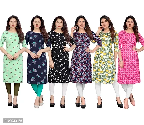 Beautiful Crepe Printed Straight Kurta For Women Pack of 6-thumb0