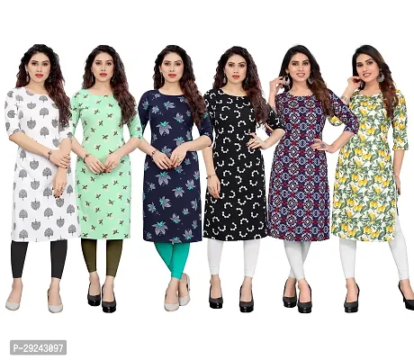 Beautiful Crepe Printed Straight Kurta For Women Pack of 6