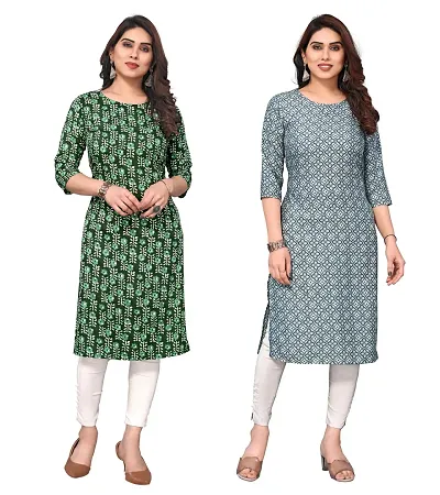 Combo Of 2 Crepe Printed Kurtis