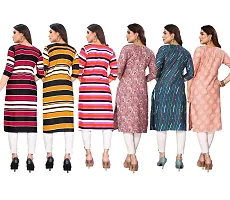 Beautiful Crepe Printed Straight Kurta For Women Pack of 6-thumb1