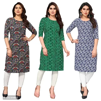 Stylish Multicoloured Crepe Kurta For Women Combo Of 3-thumb0