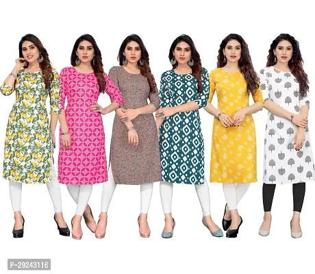 Beautiful Crepe Printed Straight Kurta For Women Pack of 6