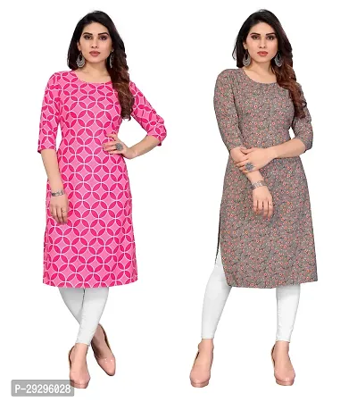 Stylish Multicoloured Crepe Printed Kurta For Women Pack Of 2-thumb0