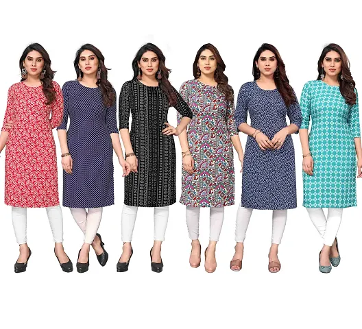 Stylish Crepe Printed Straight Kurta - Pack of 6