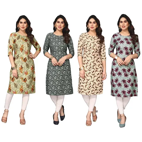 Beautiful Crepe Printed Straight Kurti For Women Pack Of 4