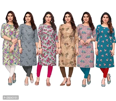 Beautiful Crepe Printed Straight Kurta For Women Pack of 6