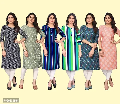 Stylish Multicoloured Crepe Printed Straight Kurti For Women Combo Pack Of 6