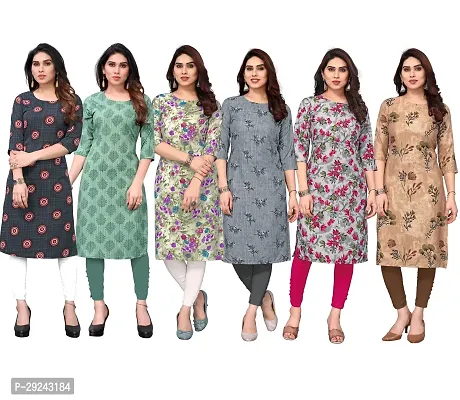 Beautiful Crepe Printed Straight Kurta For Women Pack of 6-thumb0