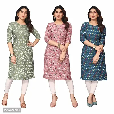 Stylish Multicoloured Crepe Kurta For Women Combo Of 3-thumb0