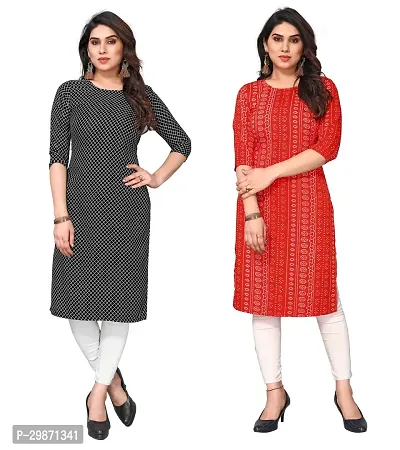 Pretty Crepe Printed Straight Kurta Combo Of 2