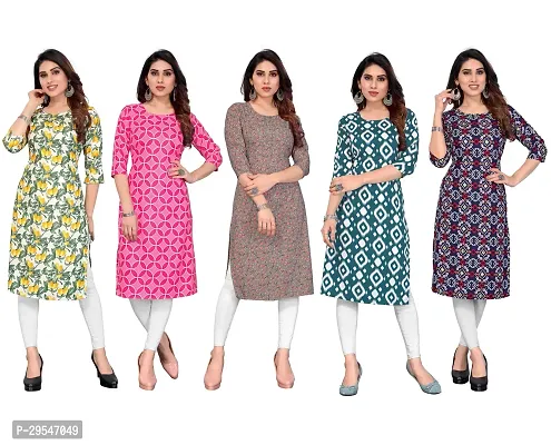 Stylish American Crepe Printed Straight Kurta For Women- Pack Of 5