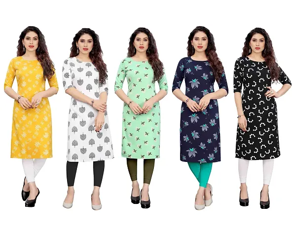 Stylish Printed Crepe Straight Kurti Combo of 5