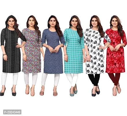 Beautiful Crepe Printed Straight Kurta For Women Pack of 6