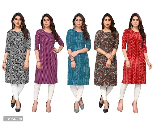 Stylish American Crepe Printed Straight Kurta For Women- Pack Of 5