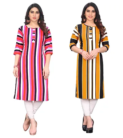 Combo Of 2- Straight Printed Crepe Kurta