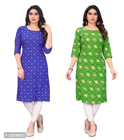 Stylish Multicoloured Crepe Printed Kurta For Women Pack Of 2