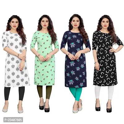 Stylish Multicoloured Crepe Printed Kurta For Women Pack Of 4