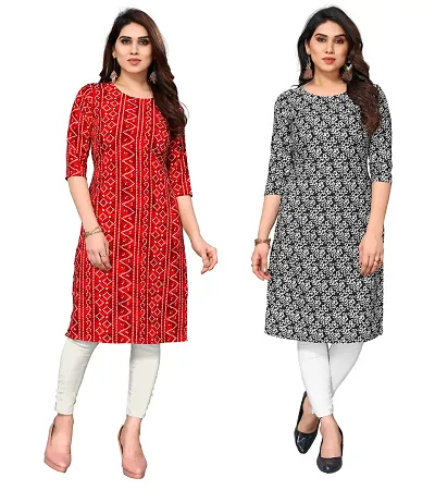 Combo Of 2 Crepe Printed Kurtis