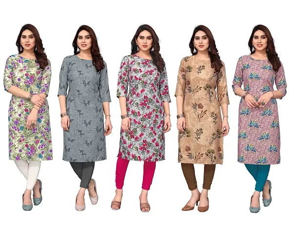 Women Crepe Straight Kurti Combo of 5