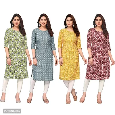 Stylish Multicoloured Crepe Printed Kurta For Women Pack Of 4