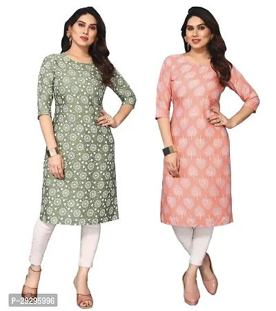 Stylish Multicoloured Crepe Printed Kurta For Women Pack Of 2