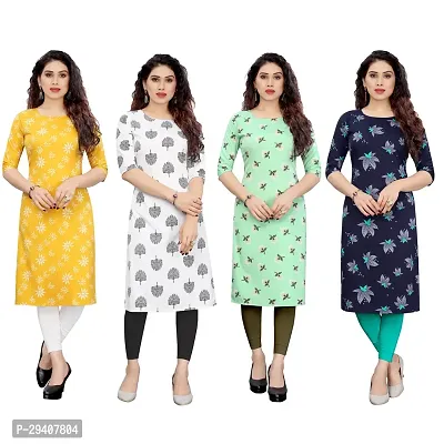 Stylish Multicoloured Crepe Printed Kurta For Women Pack Of 4-thumb0