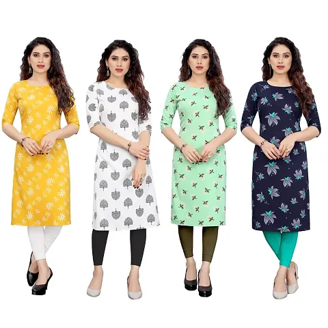 Beautiful Crepe Straight Kurti For Women Pack Of 4