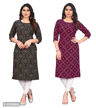 Stylish Multicoloured Crepe Printed Kurta For Women Pack Of 2