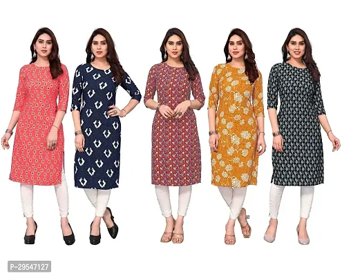 Stylish American Crepe Printed Straight Kurta For Women- Pack Of 5