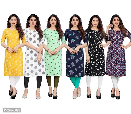 Beautiful Crepe Printed Straight Kurta For Women Pack of 6-thumb0